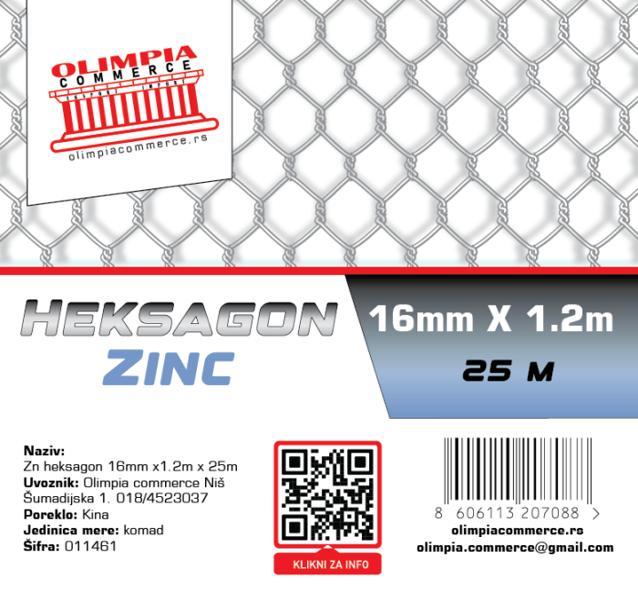 heksagon mreža Zn 16mm x1.2m x 25m - Image 2